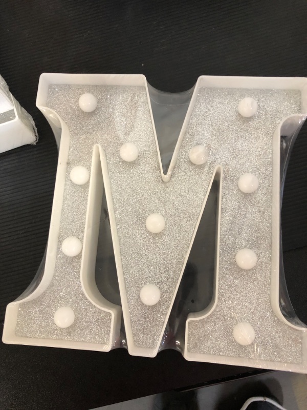 Photo 2 of LED Marquee Letter Lights, Silver Letters Glitter Alphabet Letter Sign Battery Powered Night Light Girls Gifts Birthday Wedding Home Bar Holiday Party Decorations, Bling Silver Letter M