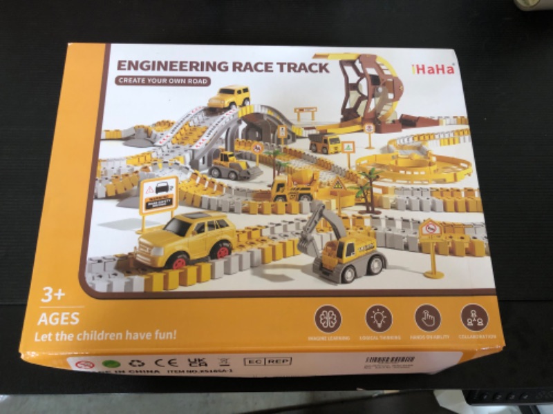 Photo 2 of iHaHa 299 PCS Construction Race Tracks Boys Toys, 6 PCS Engineering Cars and Flexible Race Track Playset Create A Engineering Road Gifts Toys for 3 4 5 6 Year Old Boys Girls Kids Engineering Toys