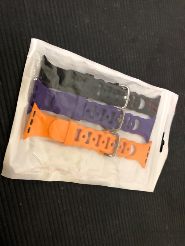 Photo 2 of 3 pack silicone band compatible with apple watch band 38mm 40mm 41mm 42mm 44mm 45mm 49mm Women Men,Thin Slim Hollow-out Sport band Replacement Wristbands for iWatch SE Series 8 7 6 5 4 3 2 1 Dark Purple / Bright Orange / Black 38mm/40mm/41mm