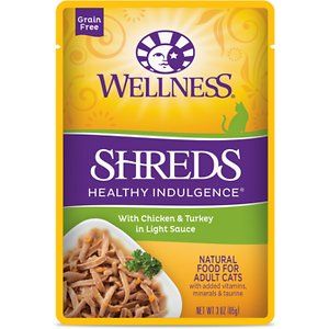 Photo 1 of exp date 07/2024----Wellness Wet Cat Food Shreds Healthy Indulgence Chicken & Turkey 3 Oz Each / Pack of 24
