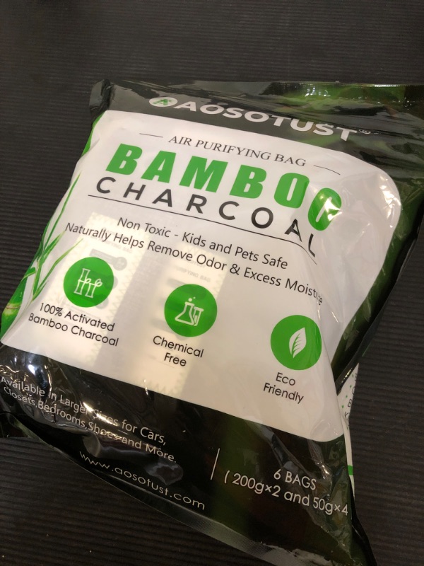 Photo 2 of Bamboo Charcoal Air Purifying Bag 6 Pack, Odor Eliminator for your Locker, Car, Closet, Shoe, Bathroom, Pet Areas, Gym Bag and Office (2x200g, 4x50g)