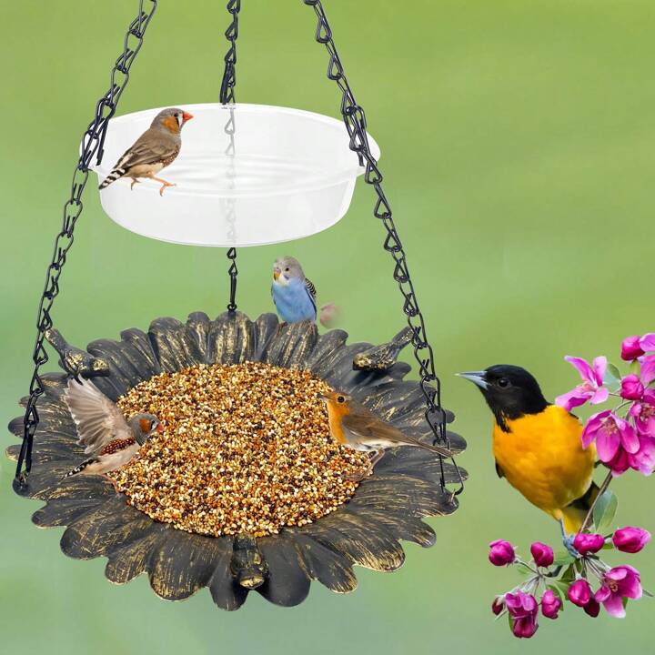 Photo 1 of 1 Pack Antique Copper Hanging Bird Feeder For Outdoor, Bird Bath Bowl And Birdfeeder With 20" Rust-Proof Black Chains For Garden Backyard Decor
