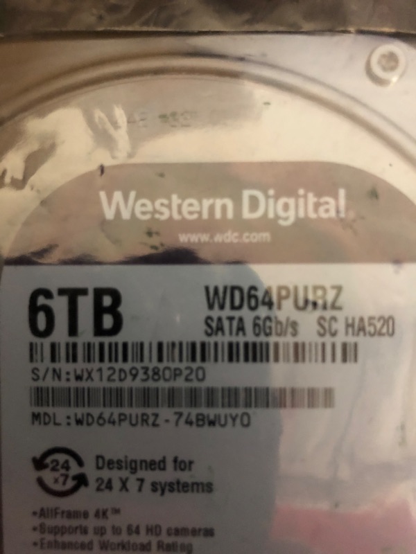 Photo 3 of Western Digital 6TB WD Purple Surveillance Internal Hard Drive HDD - SATA 6 Gb/s, 256 MB Cache, 3.5" - WD64PURZ 256 MB Cache 6TB