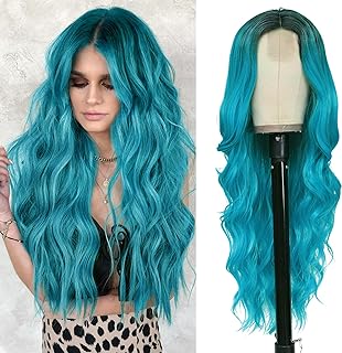 Photo 1 of NAYOO Long Ombre Bluish Green Wavy Wig for Women 26 Inch Middle Part Curly Wavy Wig Natural Looking Synthetic Heat Resistant Fiber Wig for Daily Party Use (Ombre Bluish Green) https://a.co/d/bLFvGXj