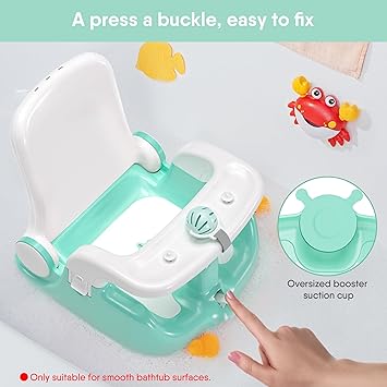 Photo 5 of BabyBond Baby Bath Seat with Sitting & Lying 2 Modes, 3-Speed Adjustment, Powerful Suction Cups, Infant Bathtub Chair with Washable Pillow