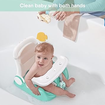 Photo 4 of BabyBond Baby Bath Seat with Sitting & Lying 2 Modes, 3-Speed Adjustment, Powerful Suction Cups, Infant Bathtub Chair with Washable Pillow