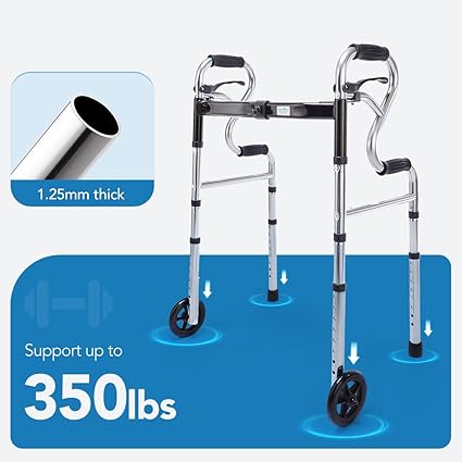 Photo 4 of 3 in 1 Folding Walker with 5” Front Wheels by Health Line Massage Products, Width Adjustable Compact Standard Walker Support Up to 350lbs, Quick Folding 2 Wheels Walker for Seniors, Adults Sliver