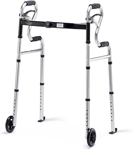 Photo 1 of 3 in 1 Folding Walker with 5” Front Wheels by Health Line Massage Products, Width Adjustable Compact Standard Walker Support Up to 350lbs, Quick Folding 2 Wheels Walker for Seniors, Adults Sliver