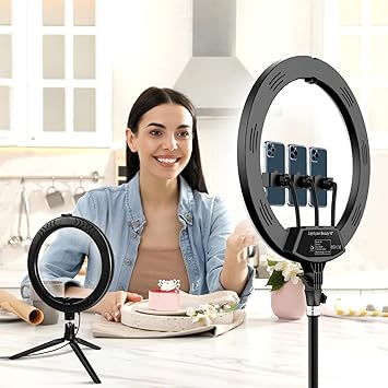 Photo 3 of 18”+10” Ring Light, 2PCS Led Ring Light Kit for iPhone with Tripod Stand and 3 Phone Holders, Adjustable 2700-6500K, Selfie Ring Light with Remote for TikTok, YouTube, Camera, Video, Live Stream