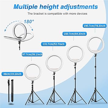 Photo 4 of 18”+10” Ring Light, 2PCS Led Ring Light Kit for iPhone with Tripod Stand and 3 Phone Holders, Adjustable 2700-6500K, Selfie Ring Light with Remote for TikTok, YouTube, Camera, Video, Live Stream