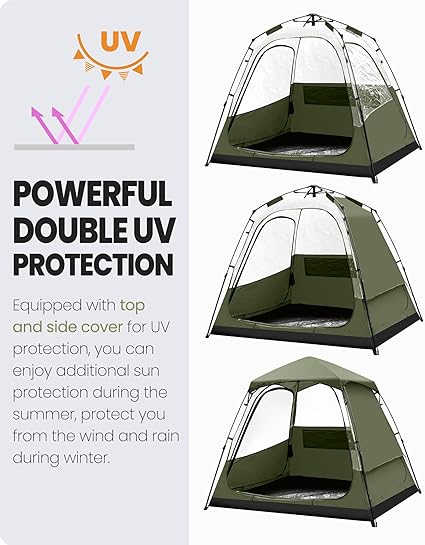 Photo 4 of Sports Tent Pop Up Shelter, Weather Sport Tent for Up to 4 People, Large TPU Pod Tent for Rain Wind Cold Bugs, Powerful UV Protection with Top and Side Cover - Soccer, Football Other Sporting Events