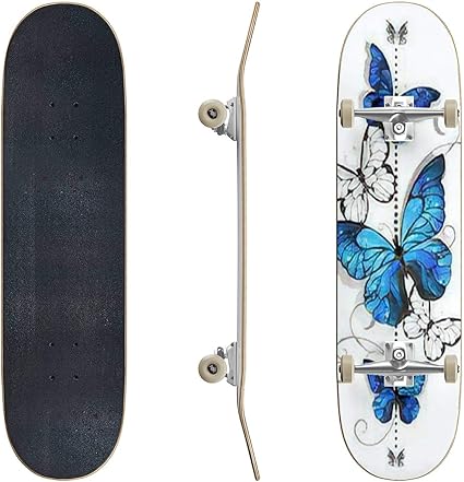 Photo 1 of Skateboards Seamless Background with Flowers and Colorful Butterflies Hand Drawing Classic Concave Skateboard Cool Stuff Teen Gifts Longboard Extreme Sports for Beginners and Professionals