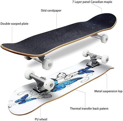 Photo 2 of Skateboards Seamless Background with Flowers and Colorful Butterflies Hand Drawing Classic Concave Skateboard Cool Stuff Teen Gifts Longboard Extreme Sports for Beginners and Professionals