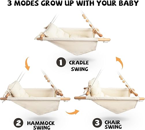 Photo 2 of Baby Swing Outdoor and Indoor, Canvas Baby Hammock Swing for Baby to Toddler, Hanging Swing Seat with Safety Belt Outside Tree Swing Gift for Baby Boys Girls Kids Lovers