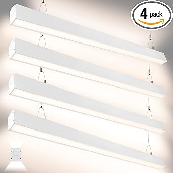 Photo 1 of DAKASON 4FT Linkable LED Linear Light, 35W Down 15W Up Light, 3/4/5000K CCT Selectable, Commercial Linear Lighting Fixture for Office, Dimmable Suspended Lighting for School, Market, 4Pack White