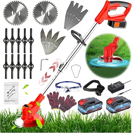 Photo 1 of FINAL SALE ***SOLD AS IS**** 21V Electric Weed Wacker, Electric Cordless Weed Wacker Electric Grass Trimmer Cordless with 2Pcs 2.0Ah Battery and Fast Charger, 10x Nylon Blades, 3 Types of Metal Blades