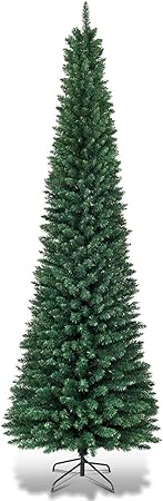 Photo 1 of Goplus 7FT Pencil Christmas Tree, Artificial Slim Christmas Tree, 700 Branch Tips, Premium PVC Needles, with Sturdy Metal Stand, Unlit Christmas Tree for Home, Office, Shops, and Hotels