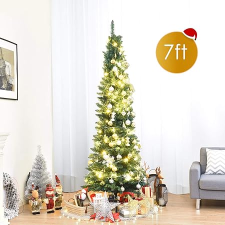 Photo 2 of Goplus 7FT Pencil Christmas Tree, Artificial Slim Christmas Tree, 700 Branch Tips, Premium PVC Needles, with Sturdy Metal Stand, Unlit Christmas Tree for Home, Office, Shops, and Hotels