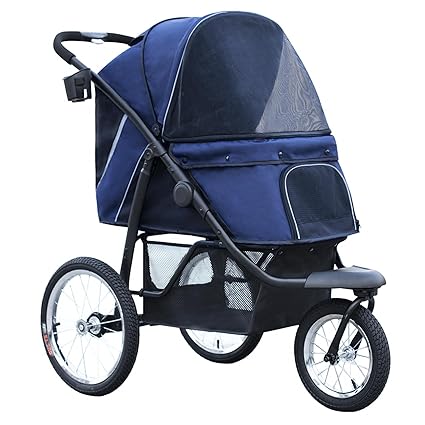 Photo 1 of Dog Stroller for Small Medium Dogs & Cats,Foldable Pet Stroller Jogging Travel Stroller,Dog Carriage with Rubber Tires,Storage Basket,Blue