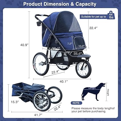 Photo 2 of Dog Stroller for Small Medium Dogs & Cats,Foldable Pet Stroller Jogging Travel Stroller,Dog Carriage with Rubber Tires,Storage Basket,Blue