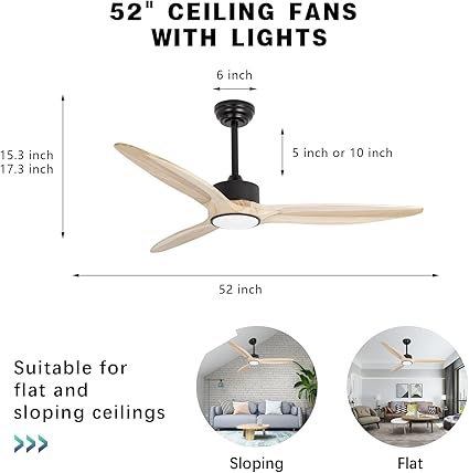 Photo 1 of Ceiling Fans with Lights and Remote, 52 inch Wood Ceiling Fan with Light,3 Color Light,DC Motor,for Bedroom/Outdoor/Patios,Natural Wood