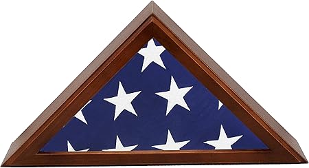 Photo 1 of American Flag Rustic Brown Display Case - Wood Frame Fits 5x9.5' Folded Flag - Veteran Burial Memory - Glass Front