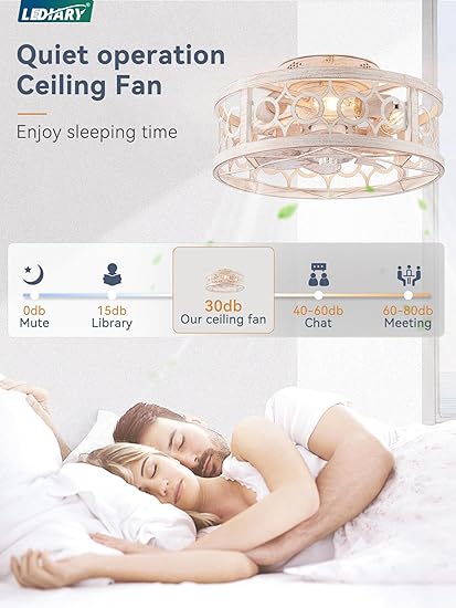 Photo 1 of LEDIARY Caged Ceiling Fan with Light and Remote, 16in Small Low Profile Ceiling Fan with Light, 6 Speed and Reversible Farmhouse Bladeless Flush Mount Ceiling Fan for Bedroom, Kitchen, Living room