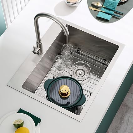 Photo 1 of Kitchen Sink, 22 x 18 Drop in Sink, 304 Stainless Steel Topmount Kitchen Sink, 9" Deep Single Bowl Kitchen Sinks Brushed(Inclued Bottom Grid)