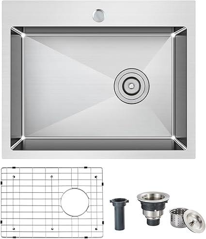 Photo 1 of Kitchen Sink, 22 x 18 Drop in Sink, 304 Stainless Steel Topmount Kitchen Sink, 9" Deep Single Bowl Kitchen Sinks Brushed(Inclued Bottom Grid)