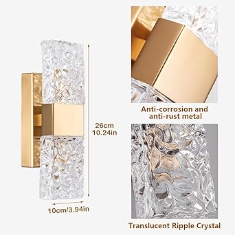 Photo 1 of Gold Crystal Wall Sconces Set of Two Luxury Vanity Wall Light dimmable LED Wall Lamps Indoor Wall Lamp Fixtures stainless steels Wall Lighting for Living Room, Bathroom