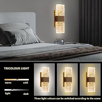 Photo 2 of Gold Crystal Wall Sconces Set of Two Luxury Vanity Wall Light dimmable LED Wall Lamps Indoor Wall Lamp Fixtures stainless steels Wall Lighting for Living Room, Bathroom