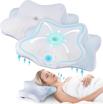 Photo 1 of DONAMA Cervical Pillow for Neck and Shoulder,2Pack Contour Memory Foam Pillow,Ergonomic Neck Support Pillow for Side Back Stomach Sleepers with Pillowcase