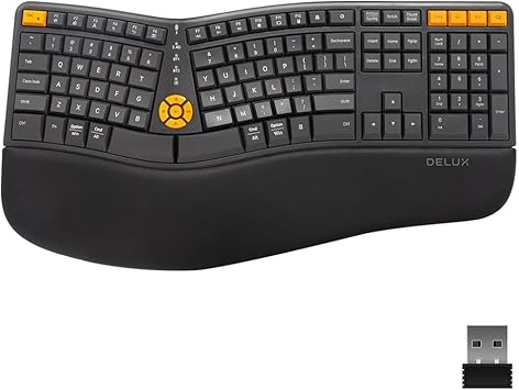 Photo 1 of DeLUX Wireless Ergonomic Keyboard - Ergo Split Keyboard with Palm Rest for Natural Typing, 2.4G and Bluetooth, Full-Size, US Layout - Compatible with Windows and Mac OS (GM905, Graphite)