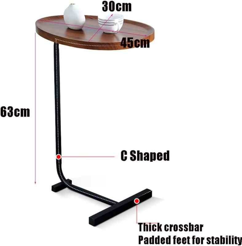 Photo 2 of Side Table for Small Spaces End Table Slide Under Sofa Couch Bed C Shaped Tray Table with Metal Frame for Snack Laptop TV Dinner (Color : Walnut, Size : Gold Shelf)