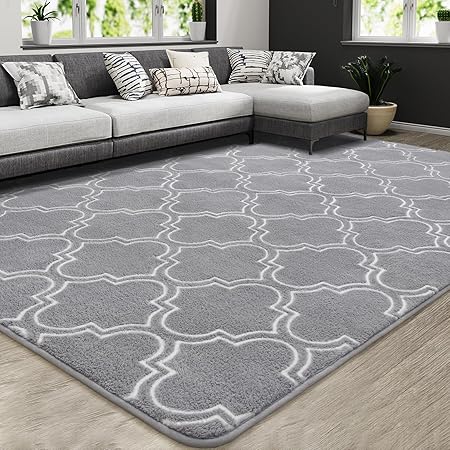 Photo 1 of HOMORE Geometric Shag Rug for Bedroom, 4'x6' Light Gray Shaggy Rugs for Living Room, Soft Area Rug for Kids Nursery Dorm, Memory Foam Bedside Rug Indoor Floor Carpet for Home Decor