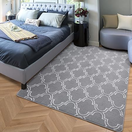 Photo 2 of HOMORE Geometric Shag Rug for Bedroom, 4'x6' Light Gray Shaggy Rugs for Living Room, Soft Area Rug for Kids Nursery Dorm, Memory Foam Bedside Rug Indoor Floor Carpet for Home Decor