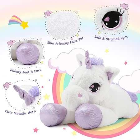 Photo 2 of DOLDOA 32 inch Cute White Giant Stuffed Unicorn Pillow Plush Animals Unicorn Plush Toy Gift for Girls Kids