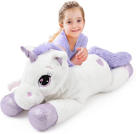 Photo 1 of DOLDOA 32 inch Cute White Giant Stuffed Unicorn Pillow Plush Animals Unicorn Plush Toy Gift for Girls Kids