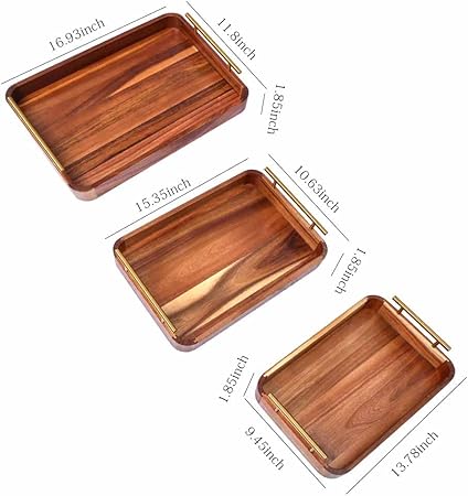 Photo 2 of Wood Serving Tray with Handles,Decorative Tray Set of 3 with Nesting Stacking Design,Rustic Ottoman Tray for Kitchen Counter/Coffee Table/Living Room Decor,Versatile Tray for Party Picnic Barbecue