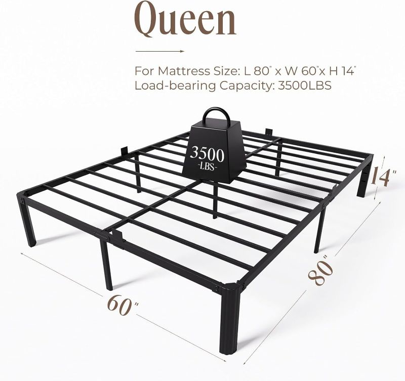 Photo 2 of 14 Inch Metal Bed Frame Queen Size, Black Platform Queen Bed Frame with Storage Space Underbed, No Box Spring Needed