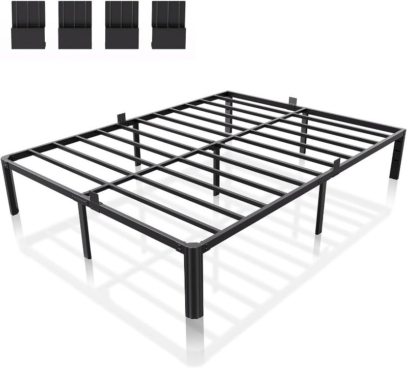 Photo 1 of 14 Inch Metal Bed Frame Queen Size, Black Platform Queen Bed Frame with Storage Space Underbed, No Box Spring Needed