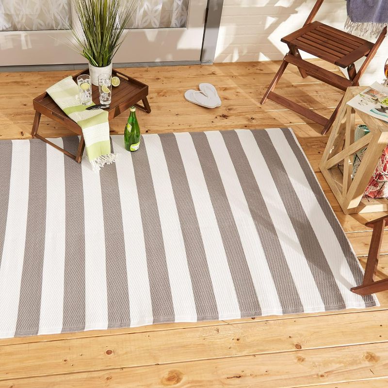 Photo 1 of DII Outdoor Rug Collection Reversible Woven Polypropylene Plastic Straw Mat, 4x6-Feet, Stone & White