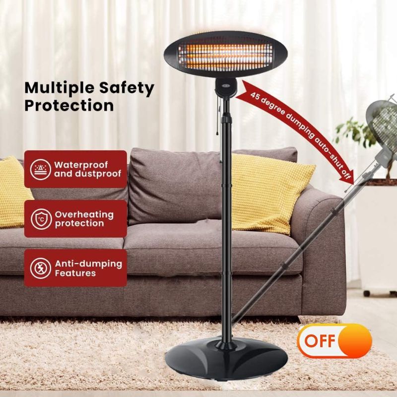 Photo 2 of Alderman Patio Heater Electric Outdoor Heater for Patio, 3 Adjustable Power Level 500/1000/1500W, Outdoor Infrared Heater with Tip-over & Overheat Protection Freestanding Waterproof (black01