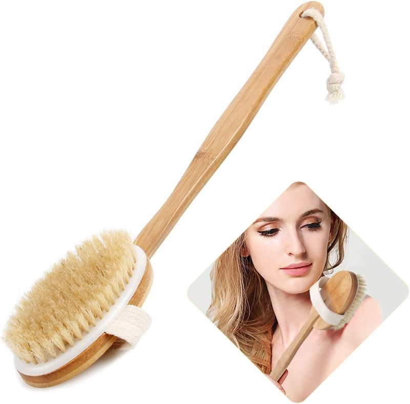 Photo 1 of Bath Body Brush & Shower,Dry Skin Brushing with 100% Natural Boar Bristles & 16 inches Long Bamboo Detachable Handle,Back Scrubber for Exfoliates & Stimulates Blood Circulation