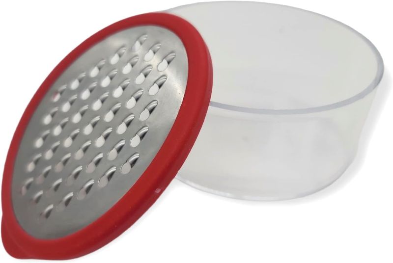 Photo 2 of Mini Grater with Container - Ideal for Grating Garlic, Cheese and Zesting Citrus - Red x2