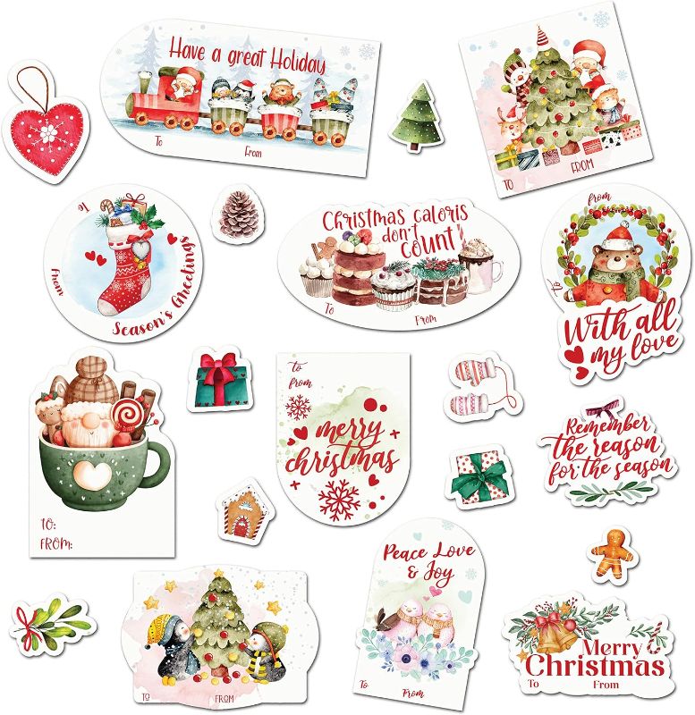 Photo 1 of Christmas Tags for Gifts - 50 Pieces Christmas Gift Tags Self-Adhesive Stickers - 10 Different Designs Gift Tags Sticker Christmas - to and from Christmas Labels for Gifts Self Adhesive - White Color
