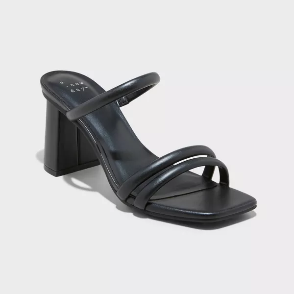 Photo 1 of A New Day black "stacy" mule strappy block heels/ sandals size 9 1/2