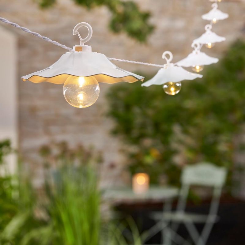 Photo 1 of Decorative Lantern String Lights Outdoor, Battery Operated Patio Lights with Timer, G40 Shtterproof LED Bulbs with White Metal Lampshades, Novelty String Lights for Garden, Balcony, Party or Wedding