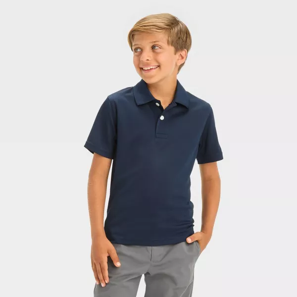 Photo 1 of 3 Pack Boys' Medium Short Sleeve Performance Uniform Polo Shirt - Cat & Jack™  Navy Blue x2 - White x1