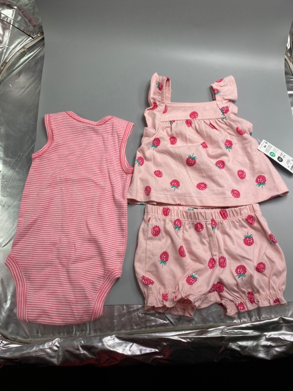 Photo 3 of Carters Baby Girl Raspberries Top & Bottom Set Striped Pink 3m Outfit Ruffles